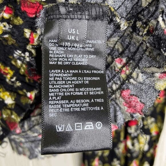 Urban Outfitters Smocked Floral Long Sleeve Blouse Black Womens Size Large - Picture 7 of 9